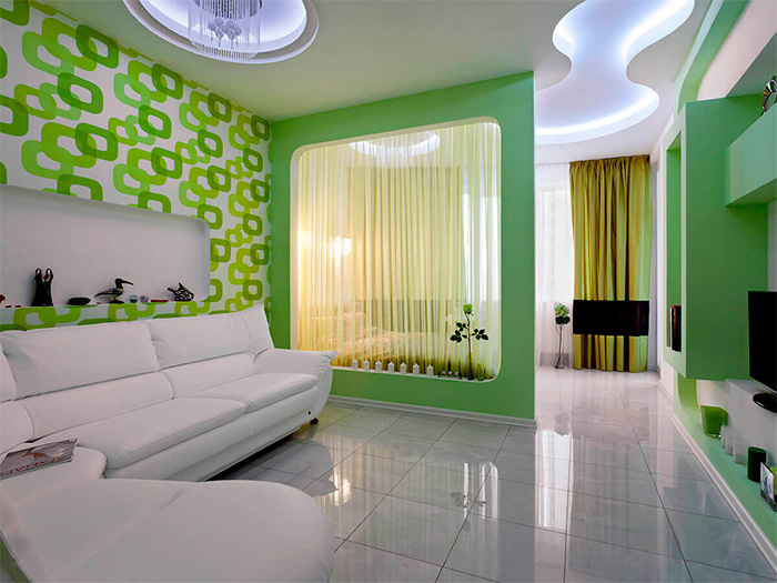 Дизайн вітальні-спальні 18-20 кв м - прийоми зонування простору